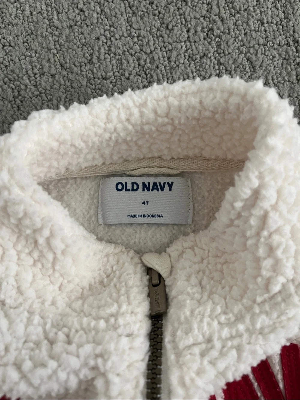 🩷 Old Navy Cream Sherpa Half-Zip Pullover with Red Logo - Kids